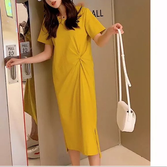 TRENDY | KOREAN STYLE FASHION T-SHIRT KNOTTED DRESS COTTON MIDI OVERSIZED - Picture 8 of 8